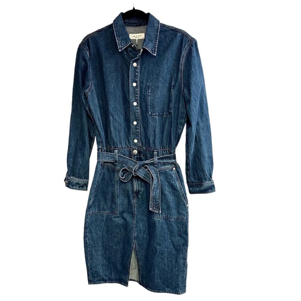 Rag & Bone Denim Shirtdress Blue Jeans Midi Dress, NWT, Size L - Picture 3 of 12
